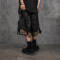 Distressed Black Cargo Shorts with Camo Layer & Frayed Hem