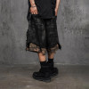 Distressed Black Cargo Shorts with Camo Layer & Frayed Hem