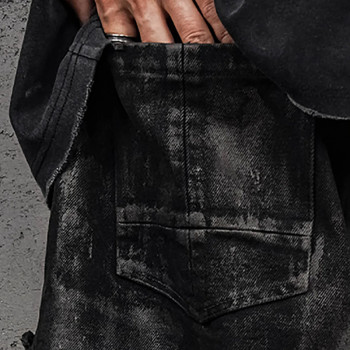 Distressed Black Cargo Shorts with Camo Layer & Frayed Hem