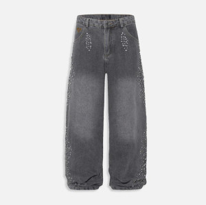 Light Wash Rhinestone Embellished Baggy Jeans