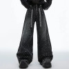 Black Rhinestone Wide-Leg Jeans with Belt