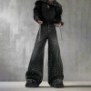 Black Rhinestone Wide-Leg Jeans with Belt