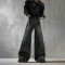 Black Rhinestone Wide-Leg Jeans with Belt