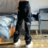 Gothic Rhinestone Cross Straight-Leg Pants