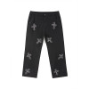 Gothic Rhinestone Cross Straight-Leg Pants