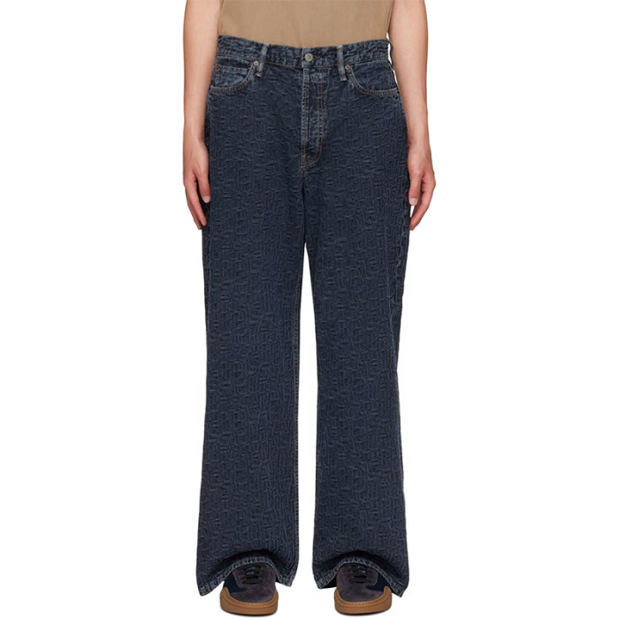Embossed Monogram Wide-Leg Denim Jeans