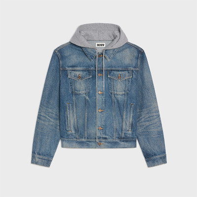 Custom Denim Jacket with Knit Hood for Designer Streetwear