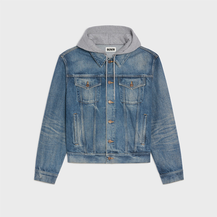 Custom Denim Jacket with Knit Hood for Designer Streetwear