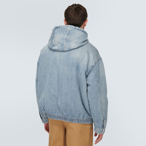 Minimalist Washed Denim Hoodie with Front Zip – Unisex Custom Fit