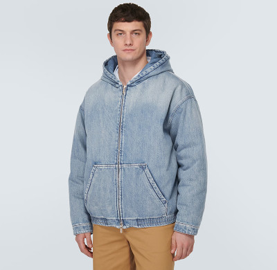Minimalist Washed Denim Hoodie with Front Zip – Unisex Custom Fit