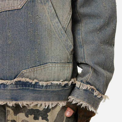 Custom Men’s Distressed Ripped Denim Hoodie – Rugged Streetwear Essential