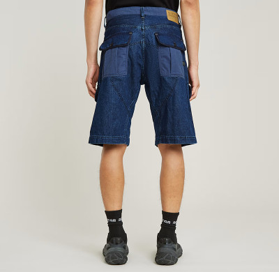 Two-Tone Utility Denim Cargo Shorts