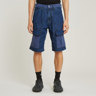 Two-Tone Utility Denim Cargo Shorts