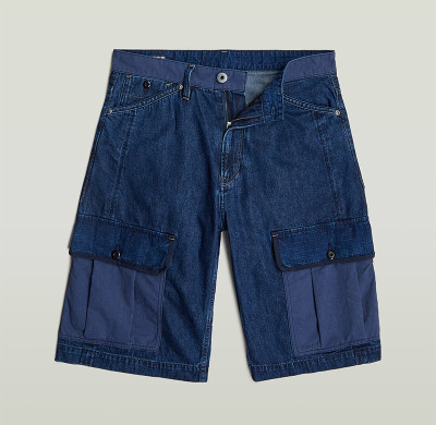 Two-Tone Utility Denim Cargo Shorts