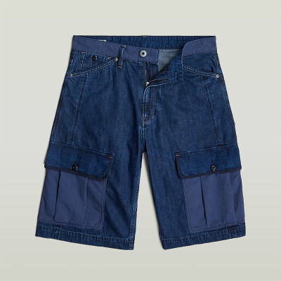 Two-Tone Utility Denim Cargo Shorts