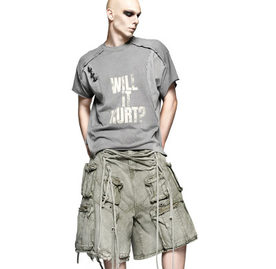 Deconstructed Y2K Multi-Pocket Denim Shorts with Drawstring Webbing