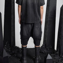 Custom Distressed Black Denim Shorts with Avant-Garde Edge