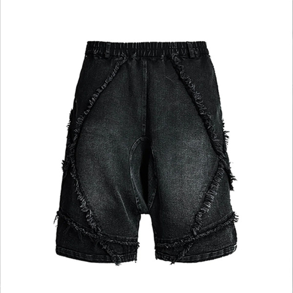 Custom Distressed Black Denim Shorts with Avant-Garde Edge