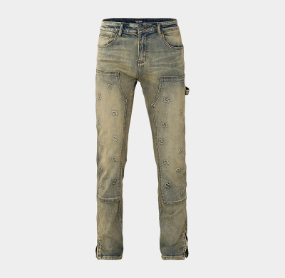 Vintage Patched Workwear Denim with 3D Logo Embroidery