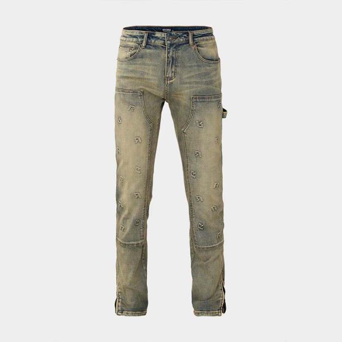 Vintage Patched Workwear Denim with 3D Logo Embroidery