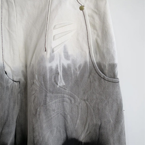 Dip-Dye Wide Leg Jeans with Embossed Floral Pattern