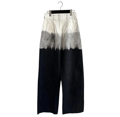 Dip-Dye Wide Leg Jeans with Embossed Floral Pattern