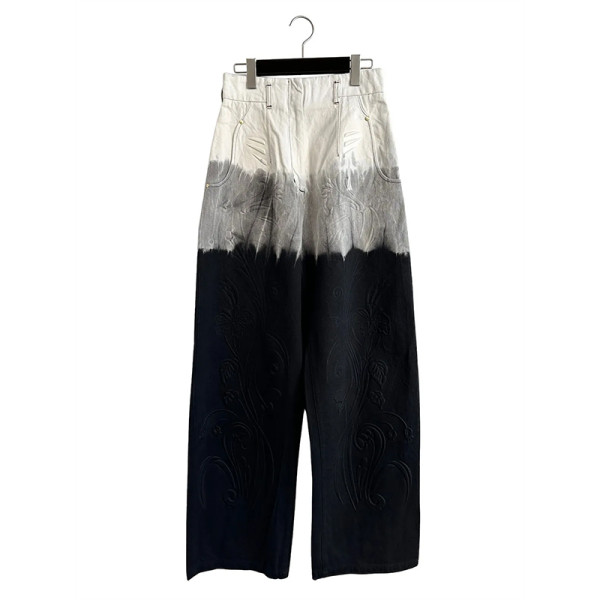 Dip-Dye Wide Leg Jeans with Embossed Floral Pattern