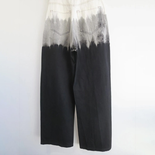 Dip-Dye Wide Leg Jeans with Embossed Floral Pattern