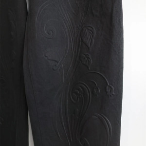 Dip-Dye Wide Leg Jeans with Embossed Floral Pattern