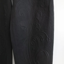 Dip-Dye Wide Leg Jeans with Embossed Floral Pattern