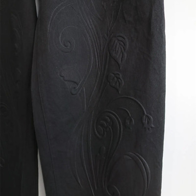 Dip-Dye Wide Leg Jeans with Embossed Floral Pattern