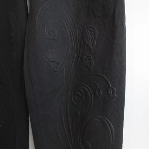Dip-Dye Wide Leg Jeans with Embossed Floral Pattern