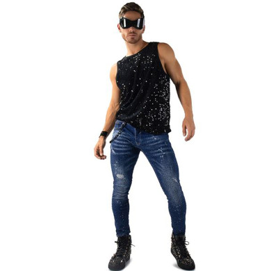 Custom Crystal-Studded Skinny Jeans for Fashion Boutiques & Luxury Runway