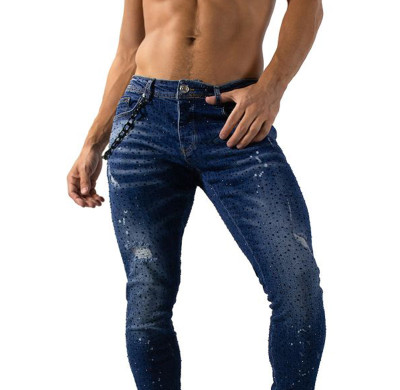 Custom Crystal-Studded Skinny Jeans for Fashion Boutiques & Luxury Runway