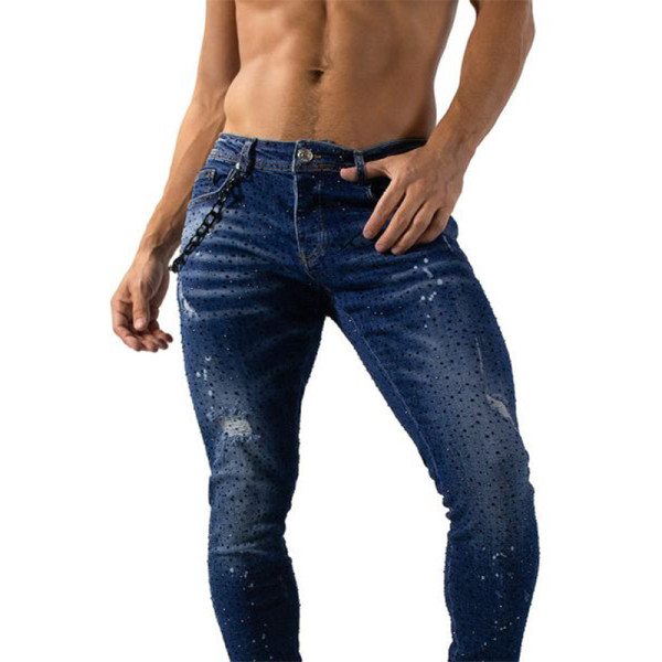 Custom Crystal-Studded Skinny Jeans for Fashion Boutiques & Luxury Runway