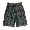 Custom Feather Textured Fringe Denim Shorts