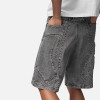 3D Panel Washed Gray Denim Cargo Shorts