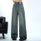 Women’s Rhinestone Baggy Jeans – Y2K Glam Grunge Denim