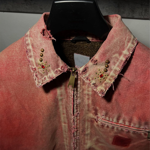 Washed Red Distressed Denim Jacket – Retro Punk Streetwear