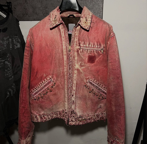Washed Red Distressed Denim Jacket – Retro Punk Streetwear