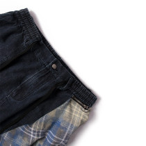 Custom Deconstructed Denim Shorts with Plaid Accent
