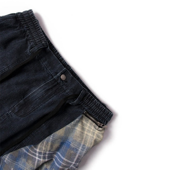 Custom Deconstructed Denim Shorts with Plaid Accent