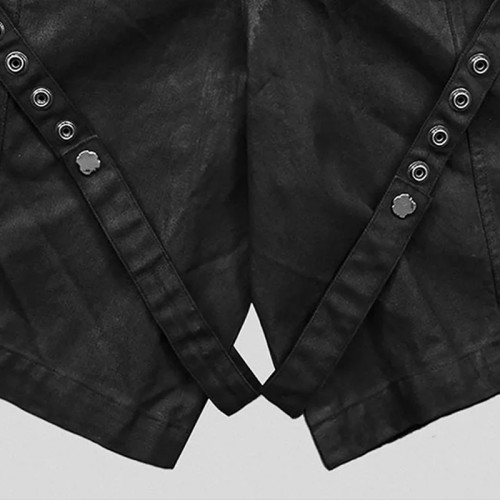 Techwear Black Cargo Shorts – Gothic Strap & Rivet Design