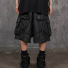 Techwear Black Cargo Shorts – Gothic Strap & Rivet Design