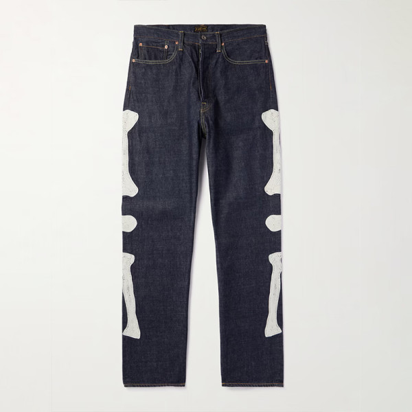 Custom Graphic Side Skull Embroidery Denim Jeans – Edgy Streetwear Pants