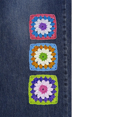 Vintage Patchwork Denim Jeans – Colorful Crochet Detail