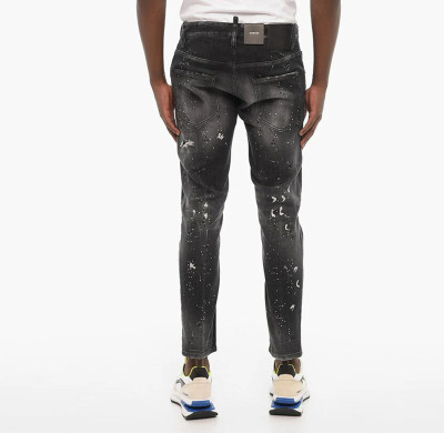 Men's Distressed Black Jeans – Paint-Splatter Slim Fit