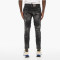 Men's Distressed Black Jeans – Paint-Splatter Slim Fit