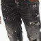 Men's Distressed Black Jeans – Paint-Splatter Slim Fit