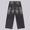 Men’s Black Wide-Leg Jeans – Ripped with Flame Embroidery